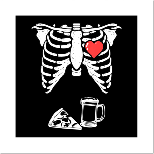 Skeleton Pregnancy Pizza Beer Shirt Xray Halloween Soon Dad Posters and Art